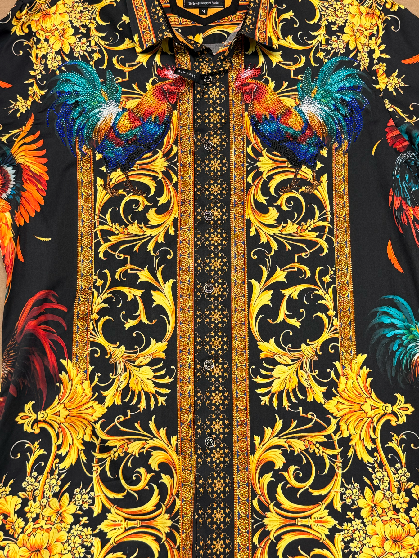 BARABAS Luxury Statement Shirt BS5SPR10 Black – SLIM FIT Stretch Rhinestone-Print