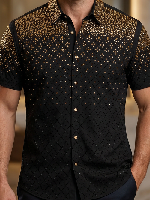 BARABAS Premium Rhinestone Shirt 5SST20 Black/Gold – Luxury Fit Button Up