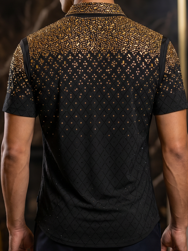 BARABAS Premium Rhinestone Shirt 5SST20 Black/Gold – Luxury Fit Button Up