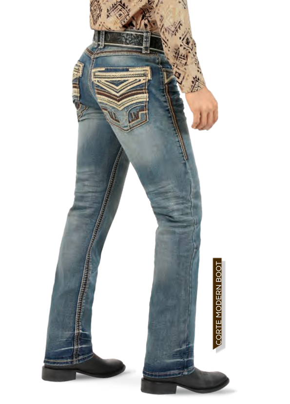 Men's Medium Blue Modern Boot Cut Jeans – Stretch Denim – Western Style