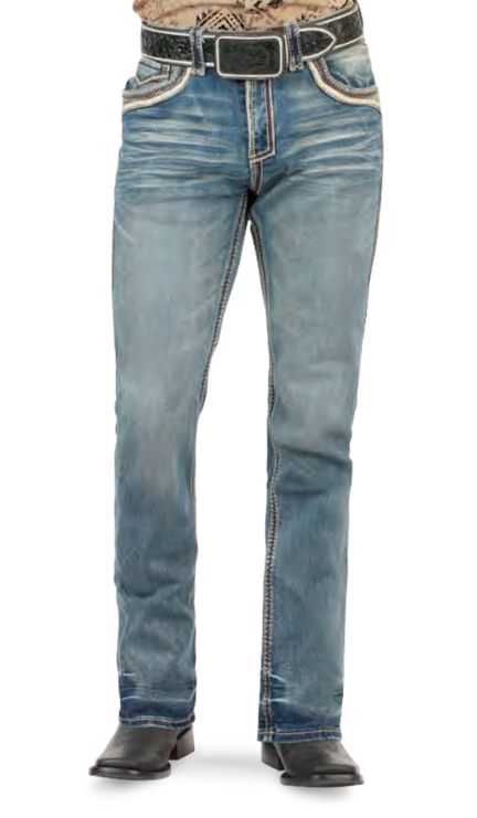 Men's Medium Blue Modern Boot Cut Jeans – Stretch Denim – Western Style