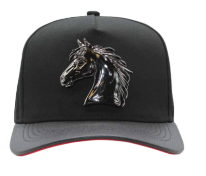 ZU-CAP-FT88 - Black horse head metal plate snapback cap - front view because dad no