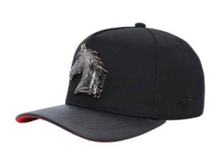 Men's Black Horse Head Metal Plate Snapback Cap - Adjustable