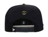 ZU-CAP-FT146GLD - Black rooster metal plate snapback cap - gold finish - front view