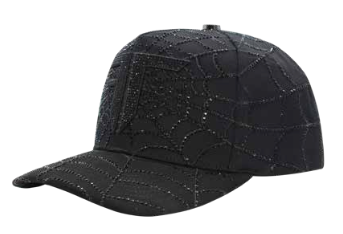 ZU-CAP-FT149 - Black spiderweb rhinestone snapback cap - front view