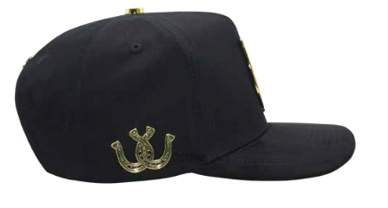 Men's Black Horseshoe Horse Head Metal Plate Snapback Cap - Adjustable