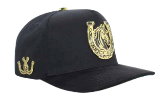 Men's Black Horseshoe Horse Head Metal Plate Snapback Cap - Adjustable