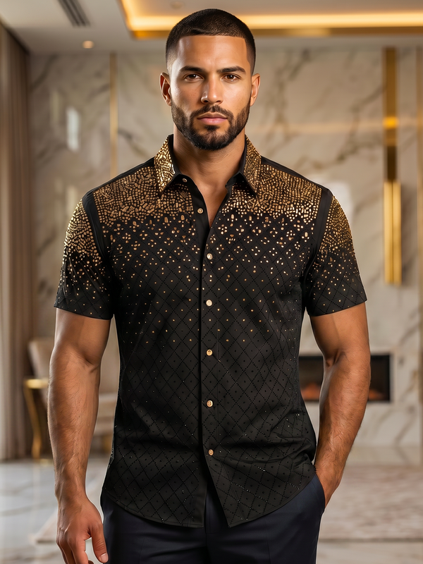 BARABAS Premium Rhinestone Shirt 5SST20 Black/Gold – Luxury Fit Button Up