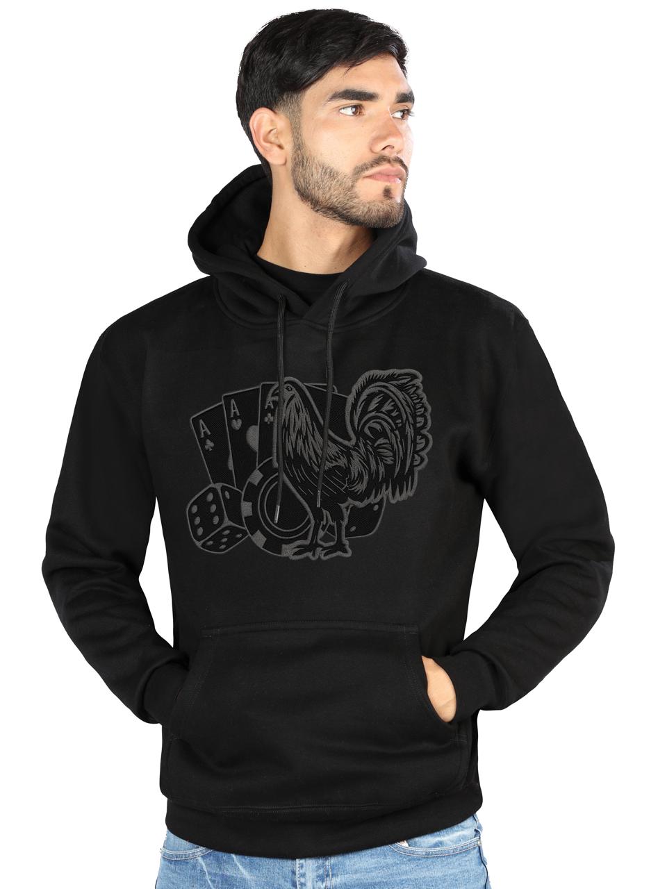 FERRETI HATS Cotton Hoodie Los 3 Vicios with Iconic Rooster Design
