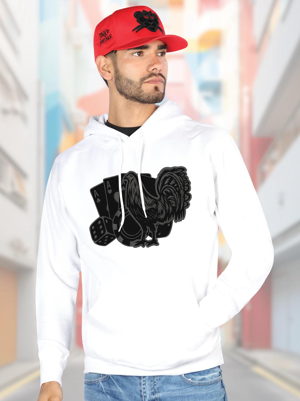 FERRETI HATS Cotton Hoodie Los 3 Vicios with Iconic Rooster Design