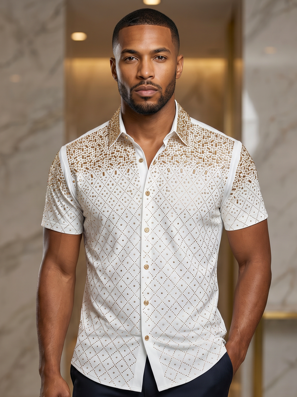BARABAS Premium Rhinestone Shirt 5SST20 White/Gold – Luxury Fit Button Up
