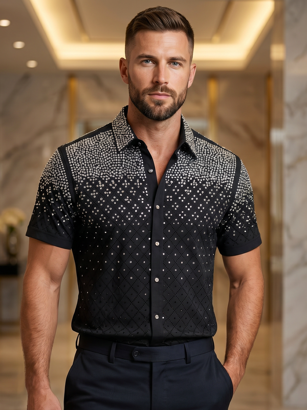 BARABAS Premium Rhinestone Shirt 5SST20 Black/Silver – Luxury Fit Button Up