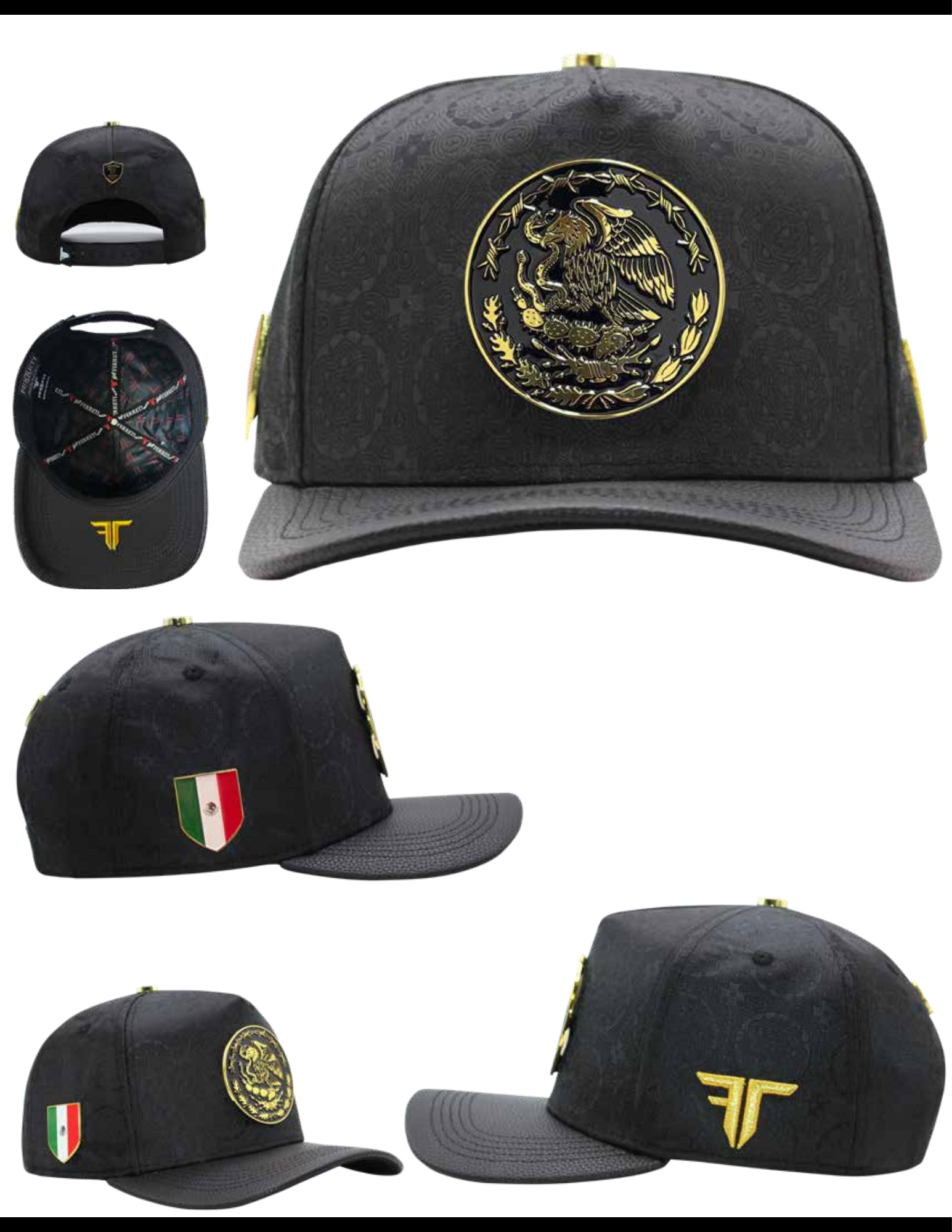 ZU-CAP-FT163 - Black Mexico coat of arms medallion snapback cap - front view