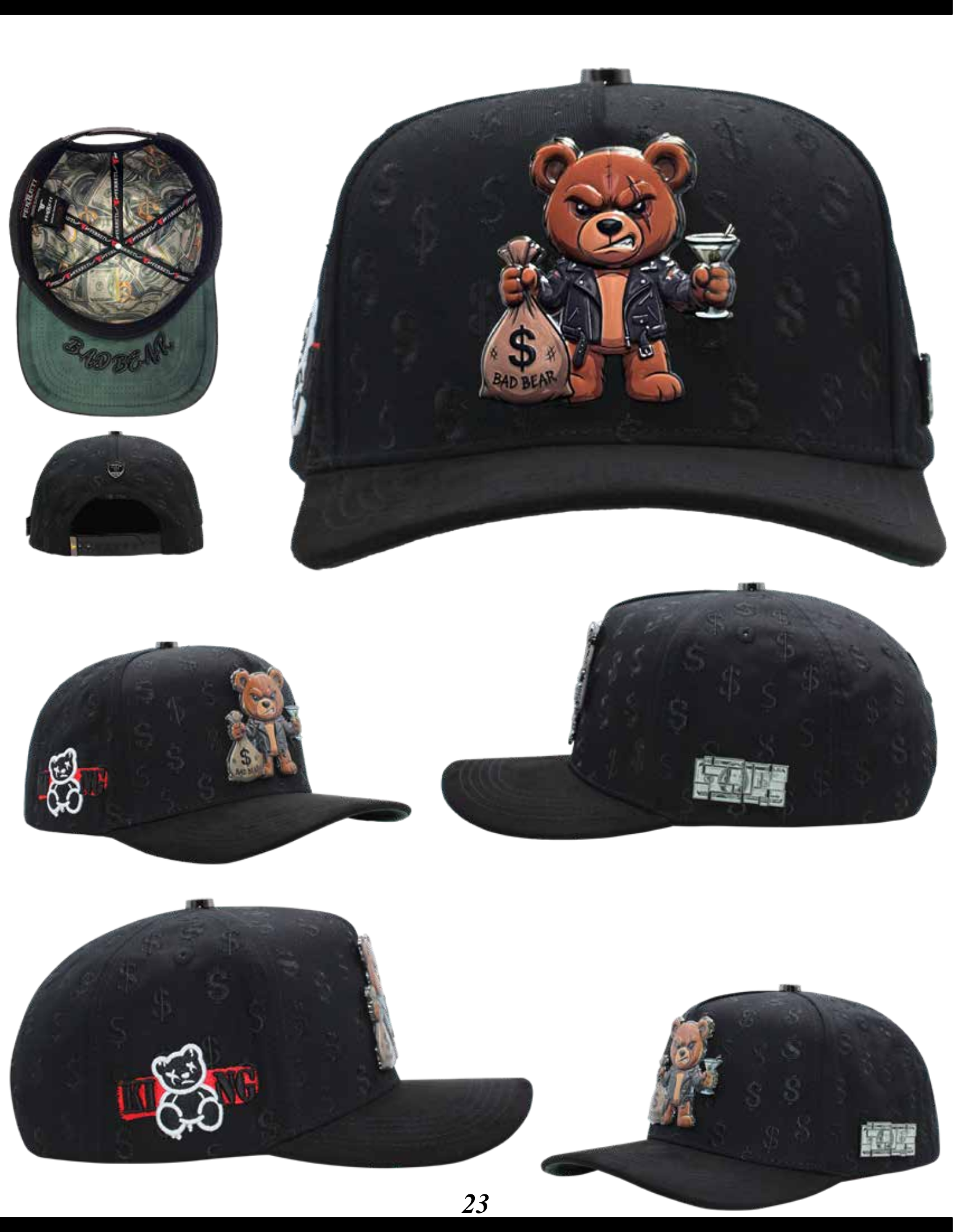 Men's Black Bad Bear Money Snapback Cap - Adjustable