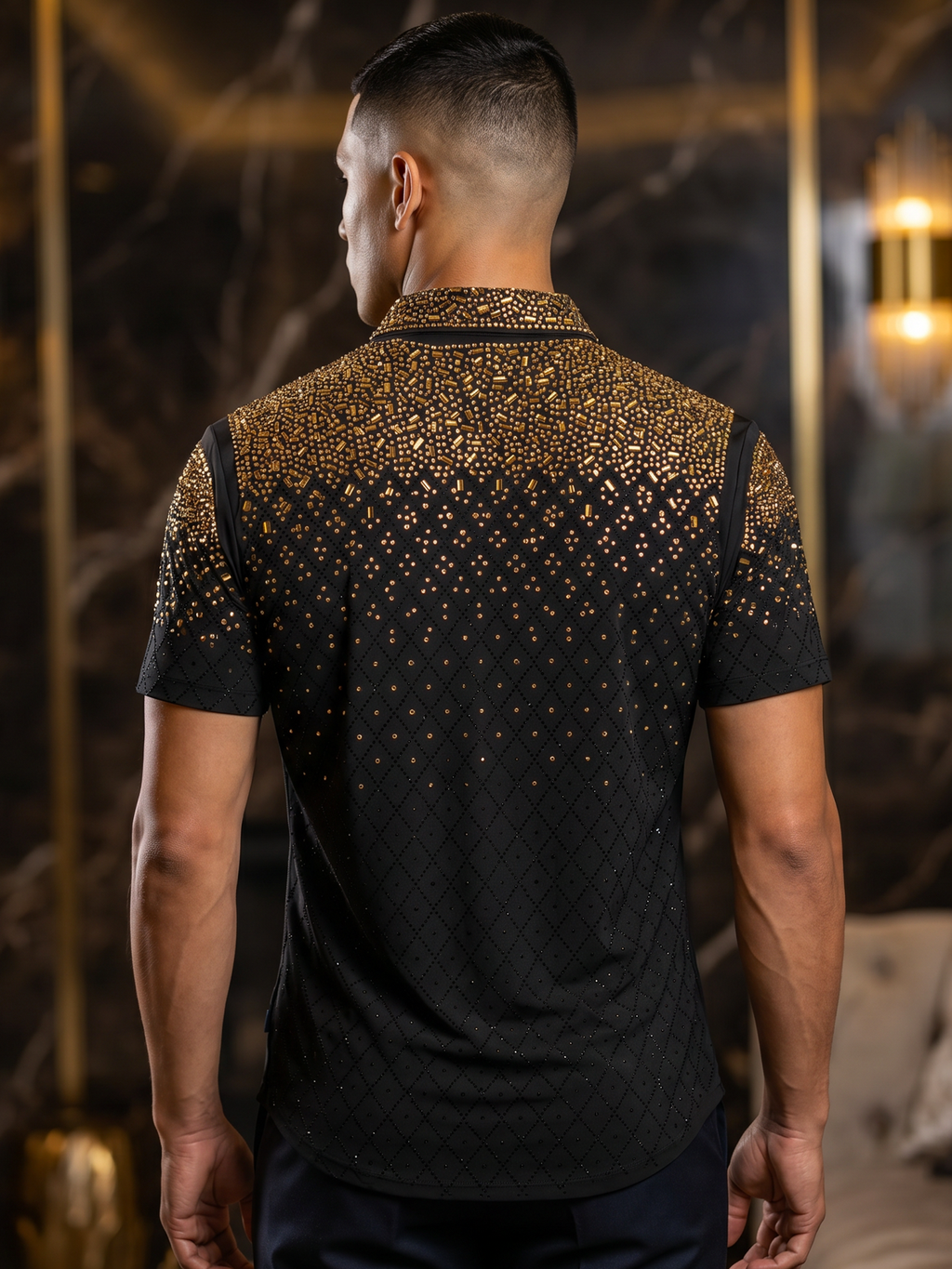 BARABAS Premium Rhinestone Shirt 5SST20 Black/Gold – Luxury Fit Button Up
