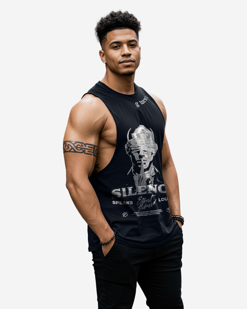G WEST RHINESTONE SILENCE MENS TANKS
