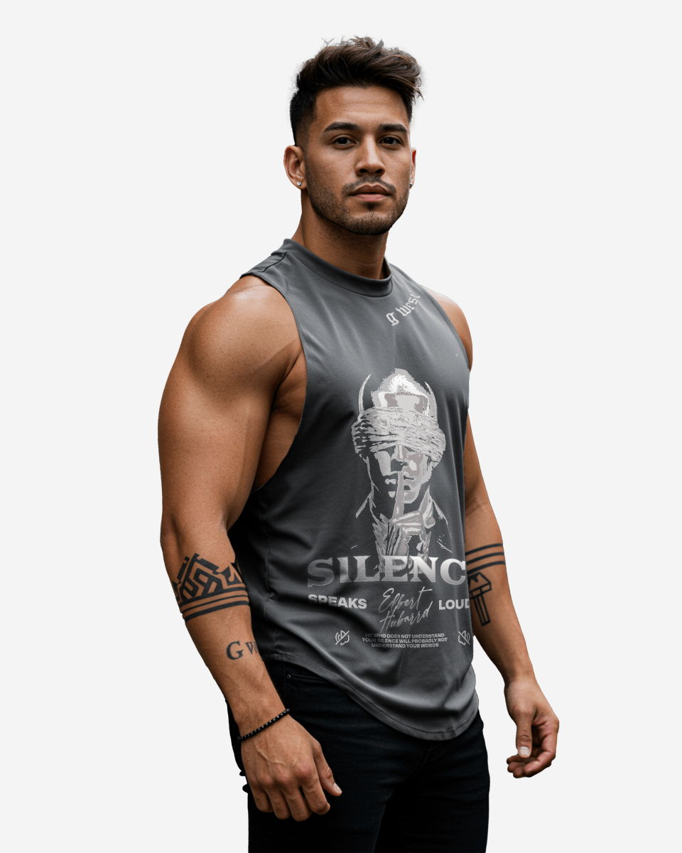 G WEST RHINESTONE SILENCE MENS TANKS