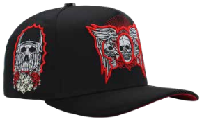 ZU-CAP-FT188 - Black winged skull rose snapback cap - front view zu-cap-ft198-03-side2