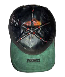Men's black El Gallero snapback cap, interior mesh lining view
