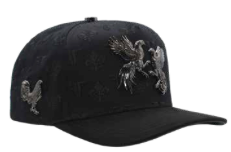 Men's black El Gallero snapback cap, back view with adjustable strap