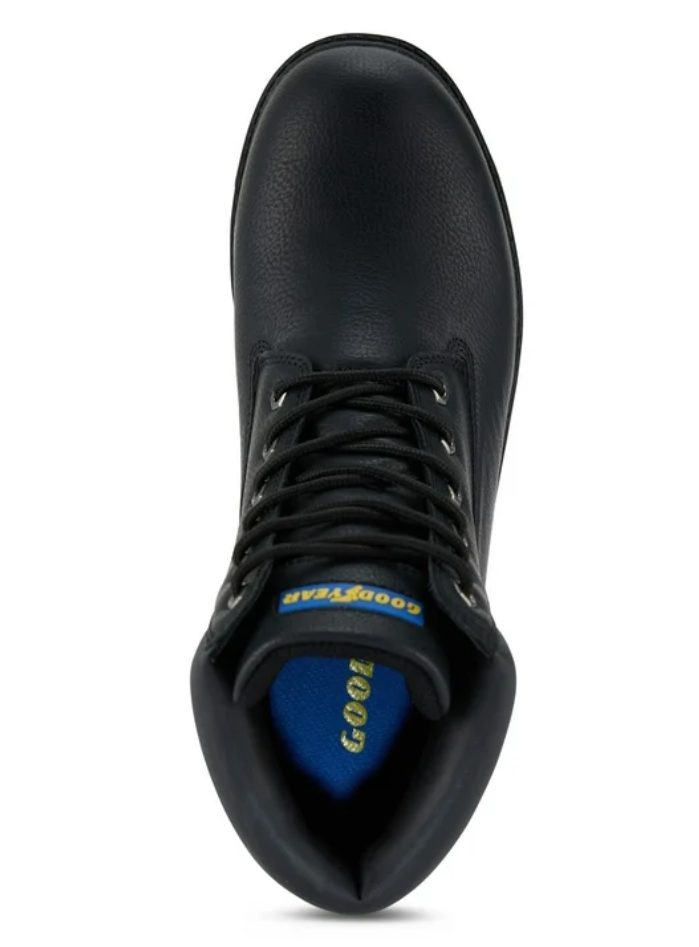 Men's black Goodyear Maverik work boot, sole and outsole view
