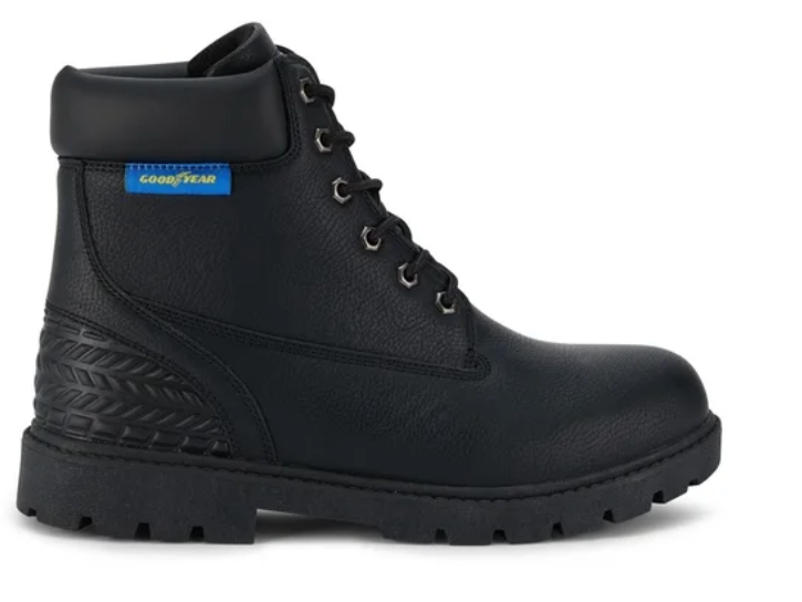 Men's black Goodyear Maverik work boot, side profile view