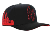 Men's black LA embroidered snapback cap, front view with rhinestone logo