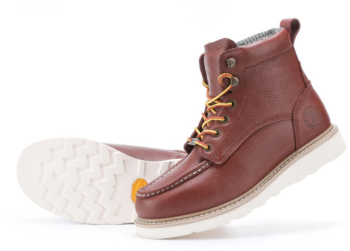 Men's Leather Wedge Work Boots – Soft Toe, Oil & Slip Resistant