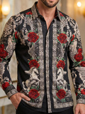BARABAS Luxury Statement Shirt BS3SPR418 Black – SLIM FIT Stretch Rhinestone-Print