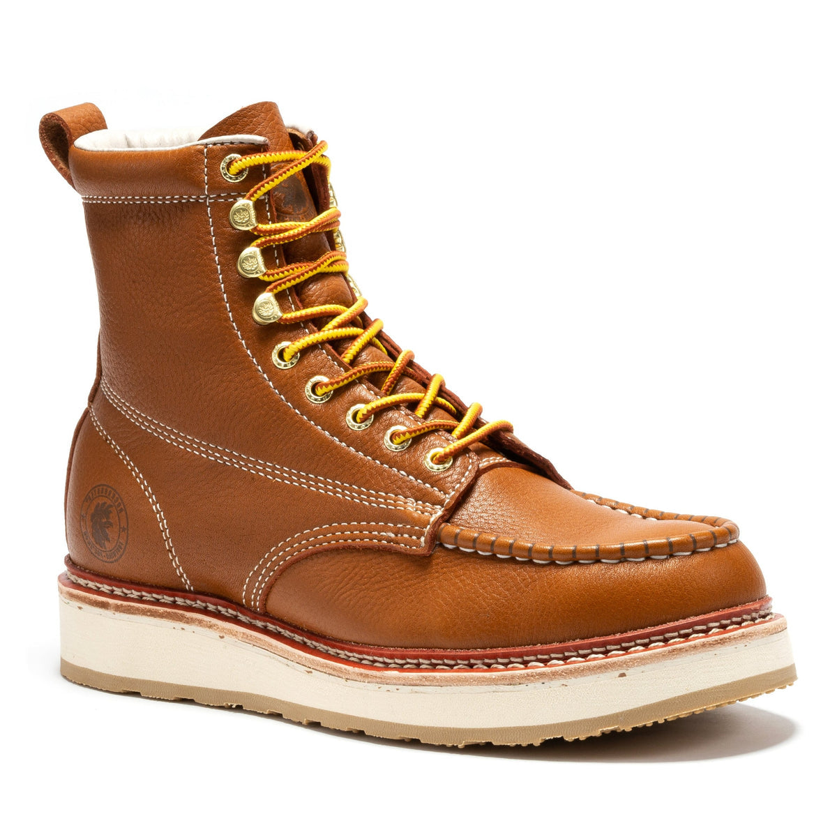 Men's Brown Leather Wedge Work Boots SAP611