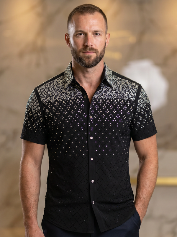 BARABAS Premium Rhinestone Shirt 5SST20 Black/Silver – Luxury Fit Button Up