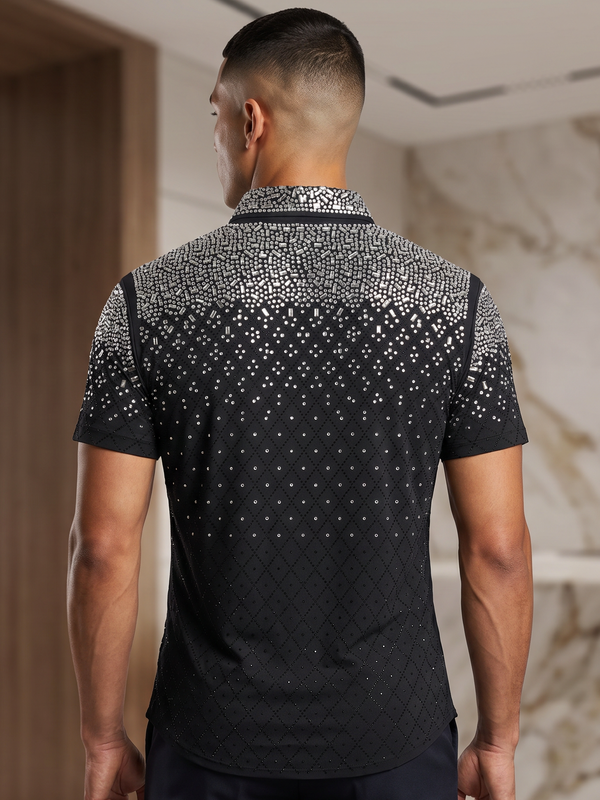 BARABAS Premium Rhinestone Shirt 5SST20 Black/Silver – Luxury Fit Button Up