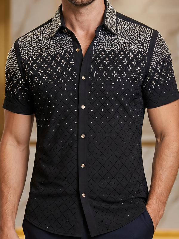 BARABAS Premium Rhinestone Shirt 5SST20 Black/Silver – Luxury Fit Button Up