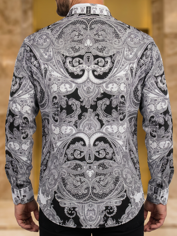 BARABAS Luxury Statement Shirt BSSPR10 White – SLIM FIT Stretch Rhinestone-Print