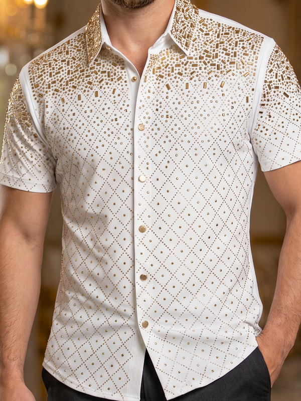 BARABAS Premium Rhinestone Shirt 5SST20 White/Gold – Luxury Fit Button Up