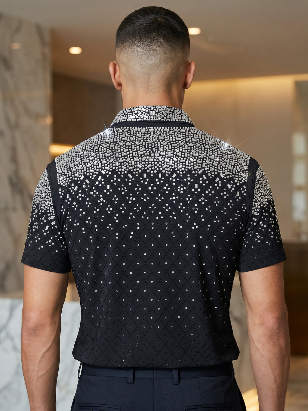 BARABAS Premium Rhinestone Shirt 5SST20 Black/Silver – Luxury Fit Button Up