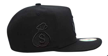 ZU-CAP-FT09 - Black tonal clover money bag snapback cap - front view