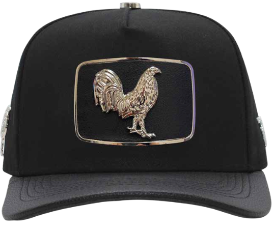ZU-CAP-FT146SIL - Black rooster metal plate snapback cap - silver finish - front view