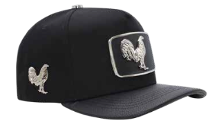ZU-CAP-FT146SIL - Black rooster metal plate snapback cap - silver finish - front viewExcuse me