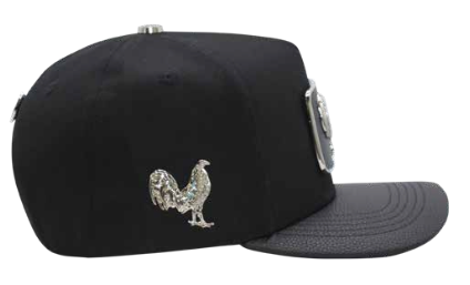 ZU-CAP-FT146SIL - Black rooster metal plate snapback cap - silver finish - front view