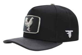 ZU-CAP-FT146SIL - Black rooster metal plate snapback cap - silver finish - front view