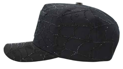 ZU-CAP-FT149 - Black spiderweb rhinestone snapback cap - front view