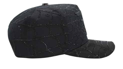 ZU-CAP-FT149 - Black spiderweb rhinestone snapback cap - front view