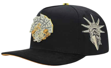 ZU-CAP-FT160 - Black money fan rose snapback cap - front view yeah
