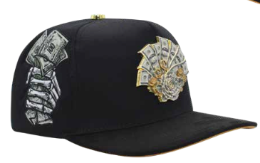 ZU-CAP-FT160 - Black money fan rose snapback cap - front view