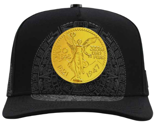 ZU-CAP-FT168NEG - Centenario coin Aztec calendar snapback cap - black - front view