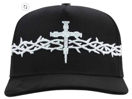 ZU-CAP-FT173 - Black nail cross crown of thorns snapback cap - front view