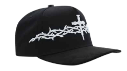 ZU-CAP-FT173 - Black nail cross crown of thorns snapback cap - front view