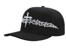 ZU-CAP-FT173 - Black nail cross crown of thorns snapback cap - front view