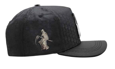 ZU-CAP-FT175 - Black Santa Muerte snapback cap - front view